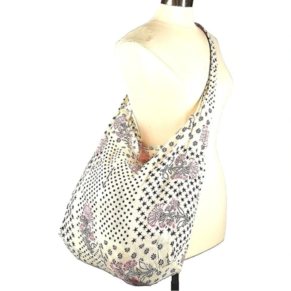 Lightweight White & Pink Floral Cotton Tote Bag